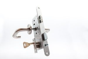 Security lock with cylinder and key door handle